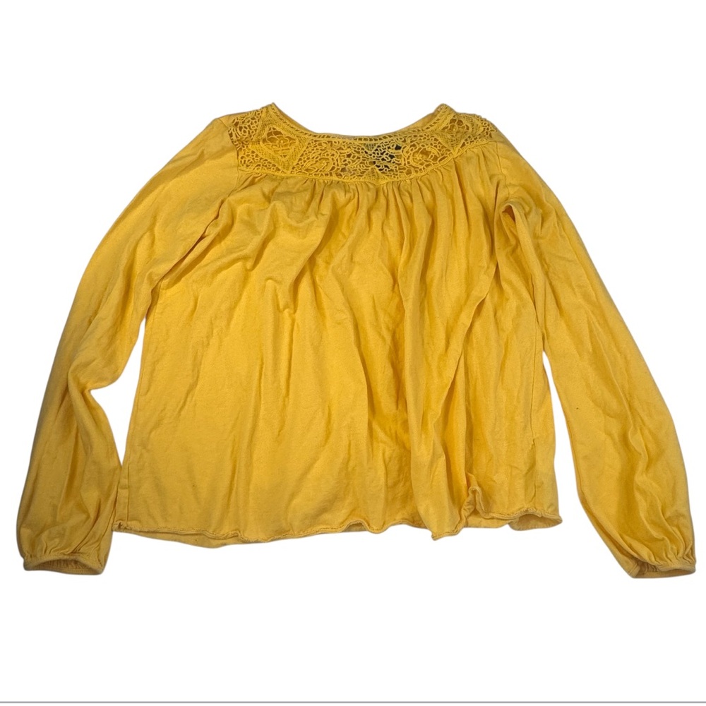 Ralph Lauren Blouse Girl's Size Large (12-14) Yellow Cotton Classic Lace Yoke